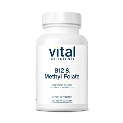 Vital Nutrients Vitamin B12 & Methyl Folate - Vegan Methylated Folate & B12 Supplement - 5-MTHF Plus B12 Supports Nervous System & Metabolism* - Gluten, Dairy, Soy Free - 200 Capsules