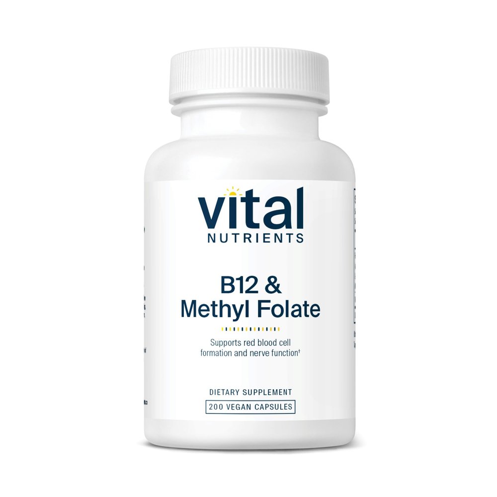 Vital Nutrients Vitamin B12 & Methyl Folate - Vegan Methylated Folate & B12 Supplement - 5-MTHF Plus B12 Supports Nervous System & Metabolism* - Gluten, Dairy, Soy Free - 200 Capsules