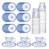 Whaline 80Pcs Blue White Floral Paper Tea Cups and Saucers Porcelain Chinoiserie Flower 9oz Disposable Teacups with Handle and Dessert Plates for Wedding Princess Baby Shower Birthday Spring Tea Party view 1