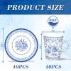 Whaline 80Pcs Blue White Floral Paper Tea Cups and Saucers Porcelain Chinoiserie Flower 9oz Disposable Teacups with Handle and Dessert Plates for Wedding Princess Baby Shower Birthday Spring Tea Party view 2