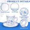 Whaline 80Pcs Blue White Floral Paper Tea Cups and Saucers Porcelain Chinoiserie Flower 9oz Disposable Teacups with Handle and Dessert Plates for Wedding Princess Baby Shower Birthday Spring Tea Party view 3