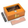 CIGARLOONG Cigar Humidor, Cedar Wood Humidor with Front Hygrometer and Humidifier, Glass Top and Combination Lock Desktop Cigar Box view 1