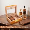 CIGARLOONG Cigar Humidor, Cedar Wood Humidor with Front Hygrometer and Humidifier, Glass Top and Combination Lock Desktop Cigar Box view 2