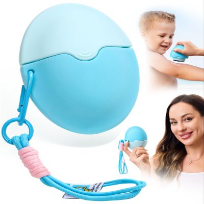 KYHDIYA Sunscreen Applicator for Kids, Adults & Families - BPA Free & Refillable, Travel & Ourdoor Sunblock Buddy Brush Set with Protective Caps, Sun Lotion Applicator Sun Cream Brush (Blue)