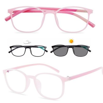 GSKFXJ Classic Photochromic Reading Sunglasses, Progressive Bifocal Transition Reading Glasses, TR90 Computer Eyewear Unisex(Pink,+2.5)