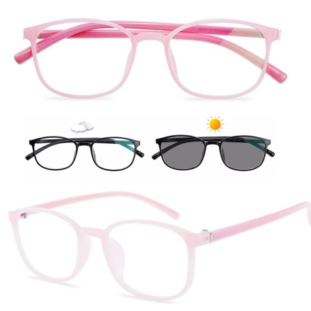 GSKFXJ Classic Photochromic Reading Sunglasses, Progressive Bifocal Transition Reading Glasses, TR90 Computer Eyewear Unisex(Pink,+2.5)