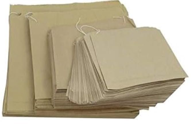 100 7" x 7" BROWN STRUNG PAPER BAGS | VINTAGE LOOK FLAT KRAFT PAPER BAGS | GROCERY FRUIT LUNCH HOME TAKEAWAY