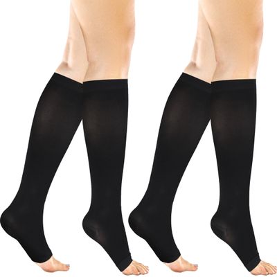 +MD 2 Pairs 20-30 mmHg Compression Socks for Women & Men, Knee High Open Toe Stockings, Graduated Support & Comfort Hose Black, 2X-Large