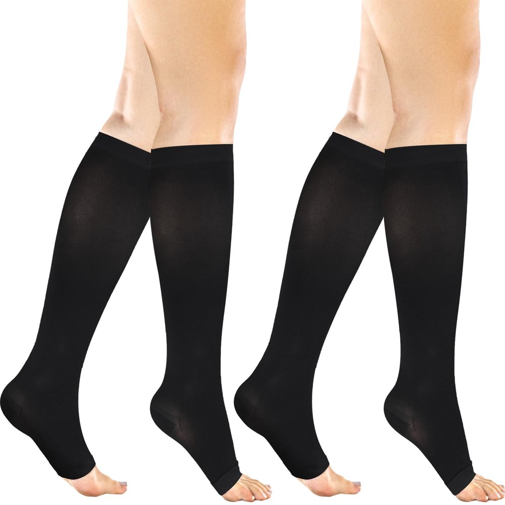 +MD 2 Pairs 20-30 mmHg Compression Socks for Women & Men, Knee High Open Toe Stockings, Graduated Support & Comfort Hose Black, 2X-Large