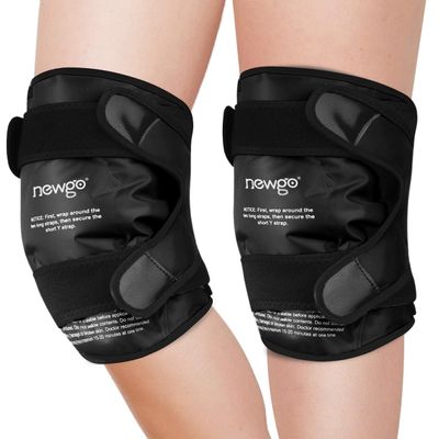 NEWGO Ice Pack for Knee Injuries Reusable, Knee Ice Pack Wrap Around Entire Knees for Replacement Surgery Recovery, Gel Cold Pack Wrap for Meniscus Tear, ACL, Swelling Pain Relief - 2 Pack Black