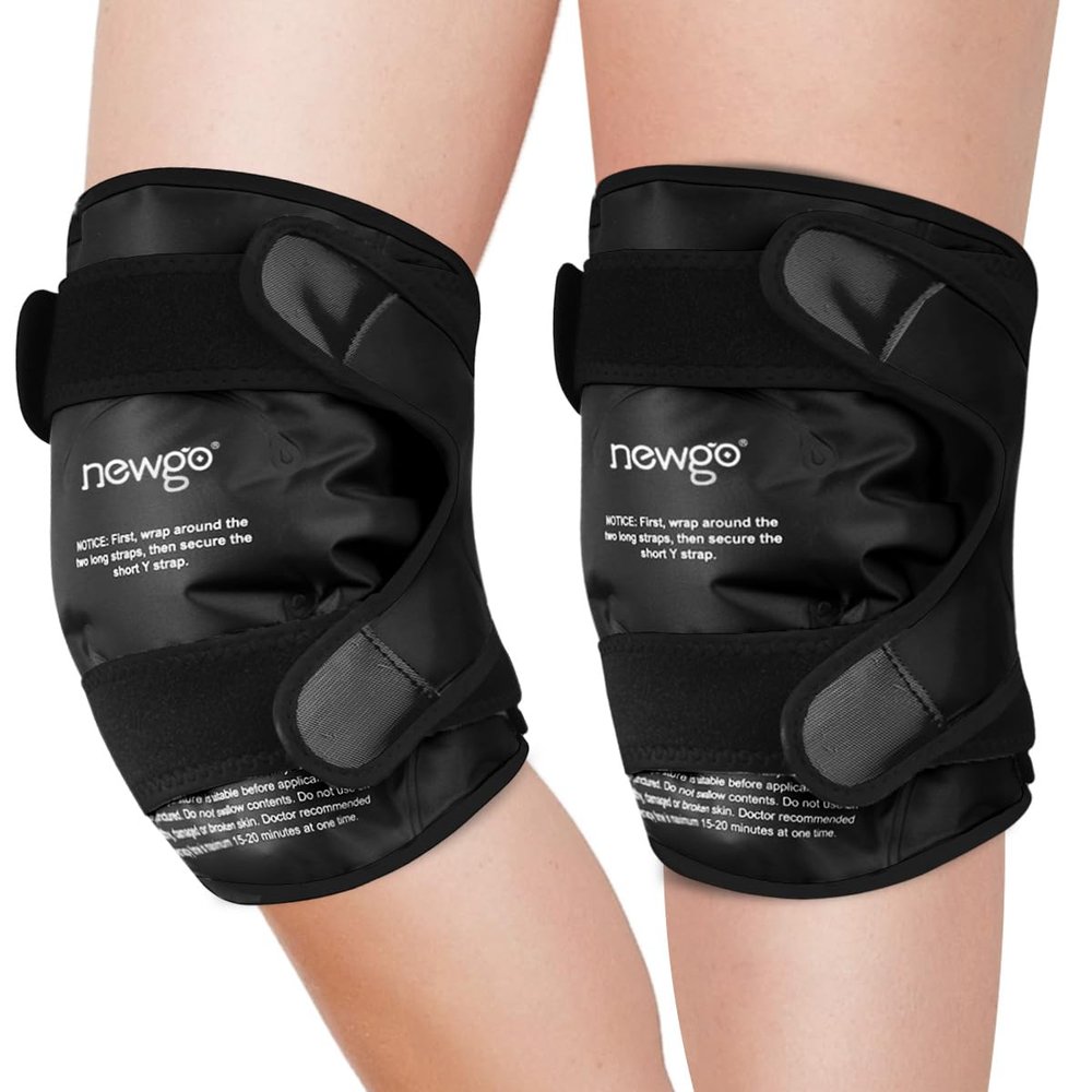 NEWGO Ice Pack for Knee Injuries Reusable, Knee Ice Pack Wrap Around Entire Knees for Replacement Surgery Recovery, Gel Cold Pack Wrap for Meniscus Tear, ACL, Swelling Pain Relief - 2 Pack Black