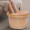 RABEEXP 9 Inch Deep Foot Basin Wooden Bucket Foot Bath Massage with Cover Plate and Massager, Solid Wood Handmade Wooden Foot Basin Set for Soaking Feet Spa Foot Care, Brown view 1