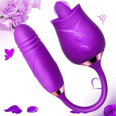 NineLife Basics Easy to Operate Rose Shape Toys Update Model 3 in 1 Rose Toy with Tongue Licking, Thrusting and Vibrating Adult Tools YB3+6 * 17, Roses-purple