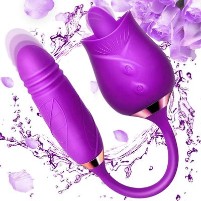 NineLife Basics Easy to Operate Rose Shape Toys Update Model 3 in 1 Rose Toy with Tongue Licking, Thrusting and Vibrating Adult Tools YB3+6 * 18, Roses-purple