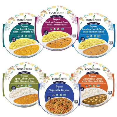 Food Earth Ready to Eat Indian Meals  Six Flavor Variety Pack  Organic, Microwavable, Premade & Quick  Lunch & Dinner Pack (6 Pack)