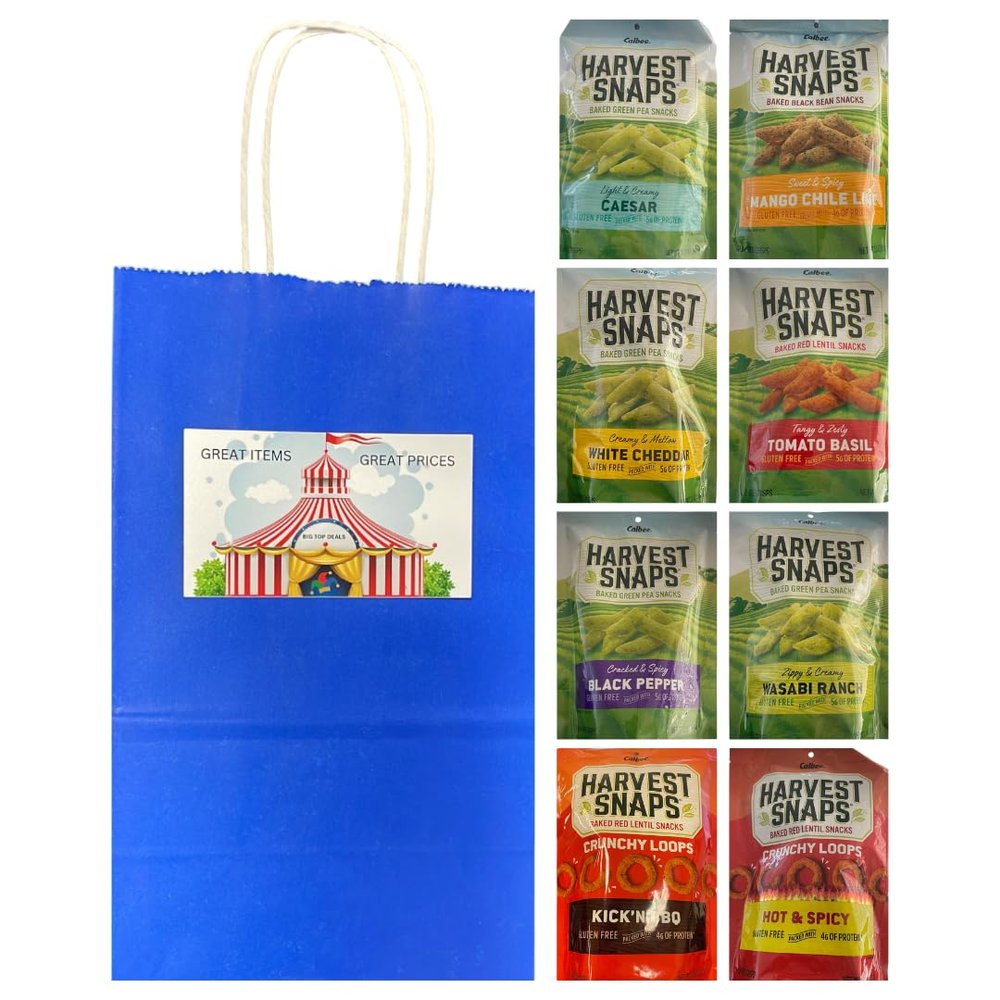 Big Top Deals USA 8-Pack Veggie Chips Custom Bundle - White Cheddar, Wasabi Ranch, Tomato Basil, Mango Chili Lime, Black Pepper, Kick'n BBQ, Hot & Spicy, Caesar  Harvest Snaps - 5.25x3.2x8 Blue Bag