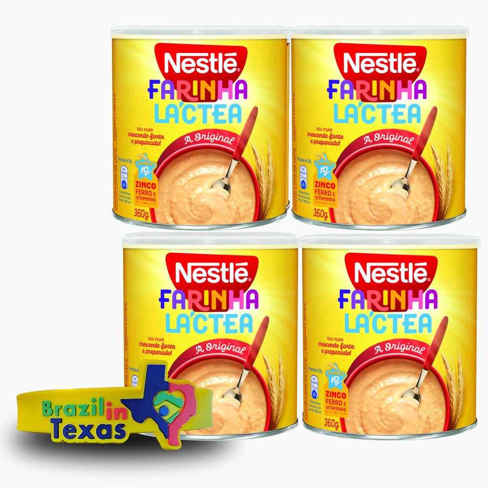 Farinha Lctea Brasileira Nestl 360g | Pack 4x360g | A original do Brasil + Silicone Bracelets Souvenir | Brazil in Texas Bundle