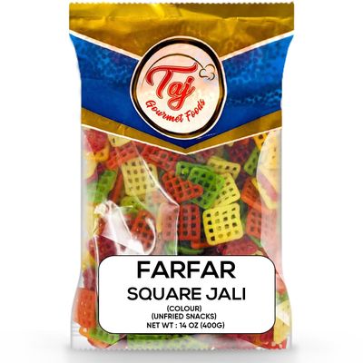 TAJ Square Jali Farfar Fryums (Wheat Pellet Tube), 400g