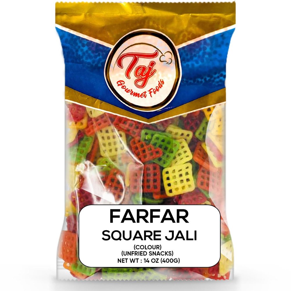 TAJ Square Jali Farfar Fryums (Wheat Pellet Tube), 400g