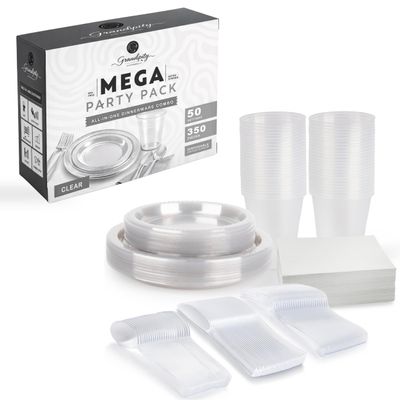 Grandipity Disposable Plastic Dinnerware Sets for Parties (350 pcs)