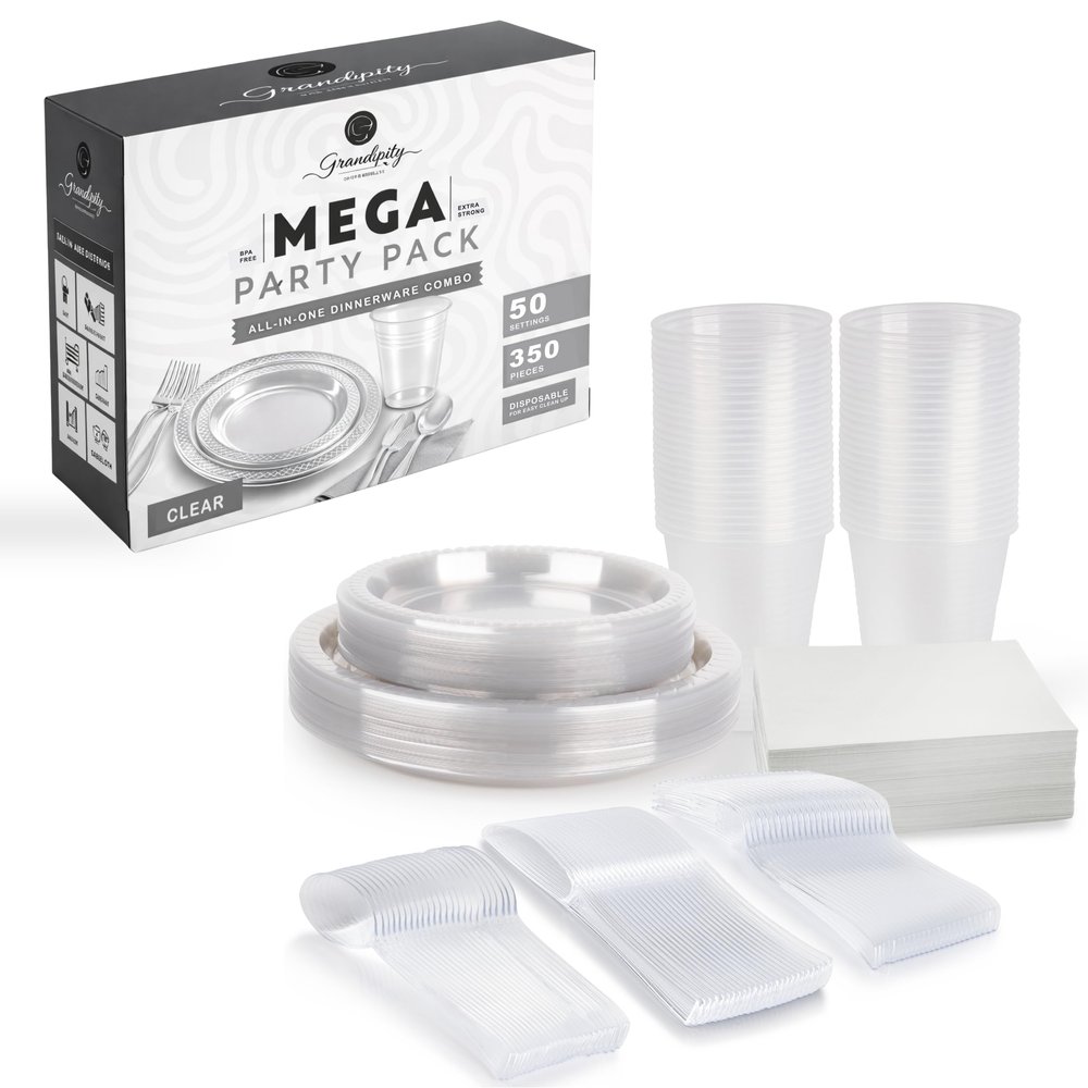 Grandipity Disposable Plastic Dinnerware Sets for Parties (350 pcs)