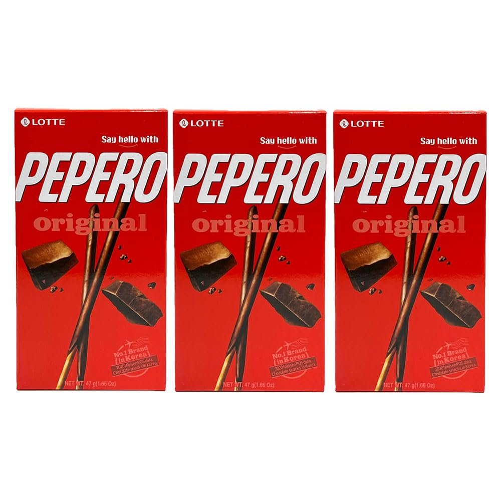 Asian Needs Lotte Pepero Original, 3 Pack | Chocolate Covered Biscuit Sticks, 32g Each | Korean Snack Treats