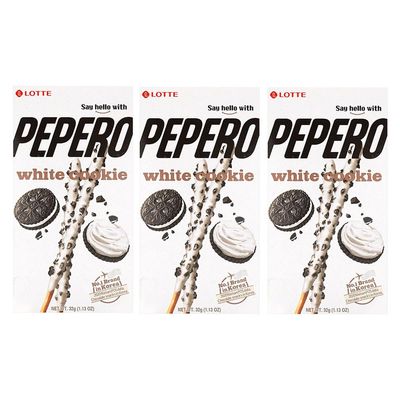 Asian Needs Lotte Pepero White Cookie, 3 Pack | Chocolate Covered Biscuit Sticks, 32g Each | Korean Snack Treats