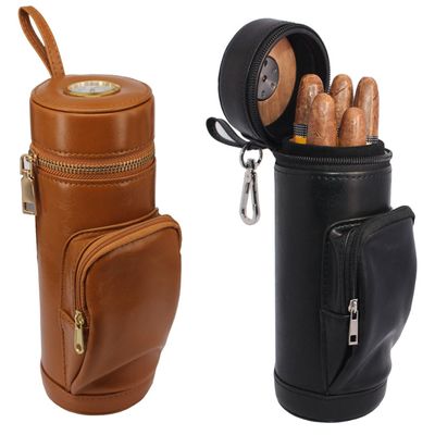 AMANCY Premium Cigar Humidor Case with Accessory Pocket, Classical Black Cylinder Bundle With Classy Brown Cylinder