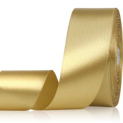 Sagaat Champagne Gold Ribbon 1-1/2 Inch 50 Yards, Solid Satin Ribbon for Flower Bouquet, Crafts, Gift Wrapping, Bridal Invitations, Hair, Festival and Party Decorations