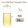 Bestluck 24 Pack 9 oz Stemless Plastic Champagne Flutes, Clear Disposable Champagne Glasses Gold Rim, Shatterproof and BPA-Free Drinkware for Party & Graduation & Wedding view 2