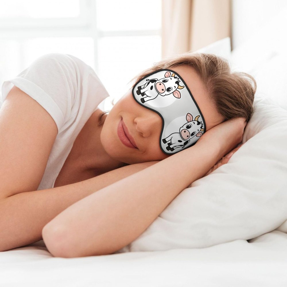 MyPiky Cartoon Milk Cow Print Soft Eye Mask for Sleep Mask Sleep Eye Mask for Women Men Sleeping Sleeping Travel, Black