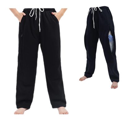 BOYUDZLTD Catheter Pants for Men/Women, Nephrostomy/Urinary Pants, Holds 2 Urine Bags (Black, Large-Waist: 27.5''40.1'')