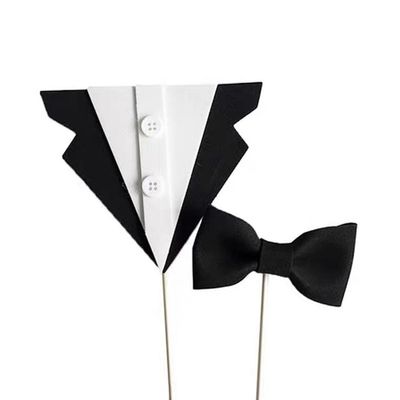 10 Sets Creative Suit Bow Cake Toppers Father's Day Theme Party EVA Cake Insert Topper Decorations for Dad Birthday Party Supplies, Black and White