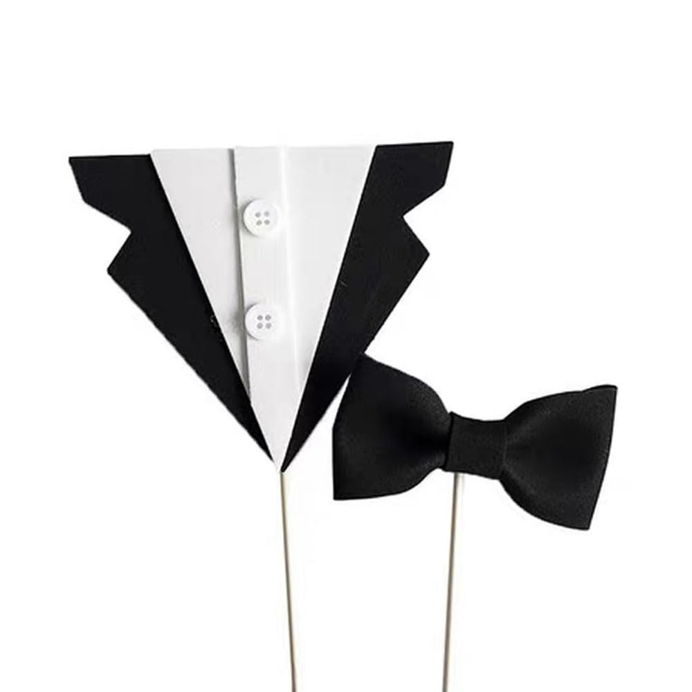 10 Sets Creative Suit Bow Cake Toppers Father's Day Theme Party EVA Cake Insert Topper Decorations for Dad Birthday Party Supplies, Black and White