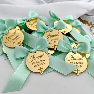 MXN Personalized Acrylic Mirror Tags,Custom Engraved Name Tag Baptism Baby Show Grail Mirror Acrylic Round Circle Cross for Favors Baptism Wedding Engagement Custom Gift (100pcs)