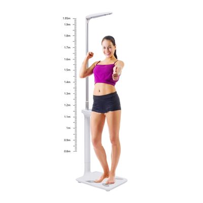 440 lbs 110V Ultrasonic Height, Weight and Fat Analyser, Ultrasonic Height and Weight Scale with LED Display and Voice Guidance for Easy Access to Health Information