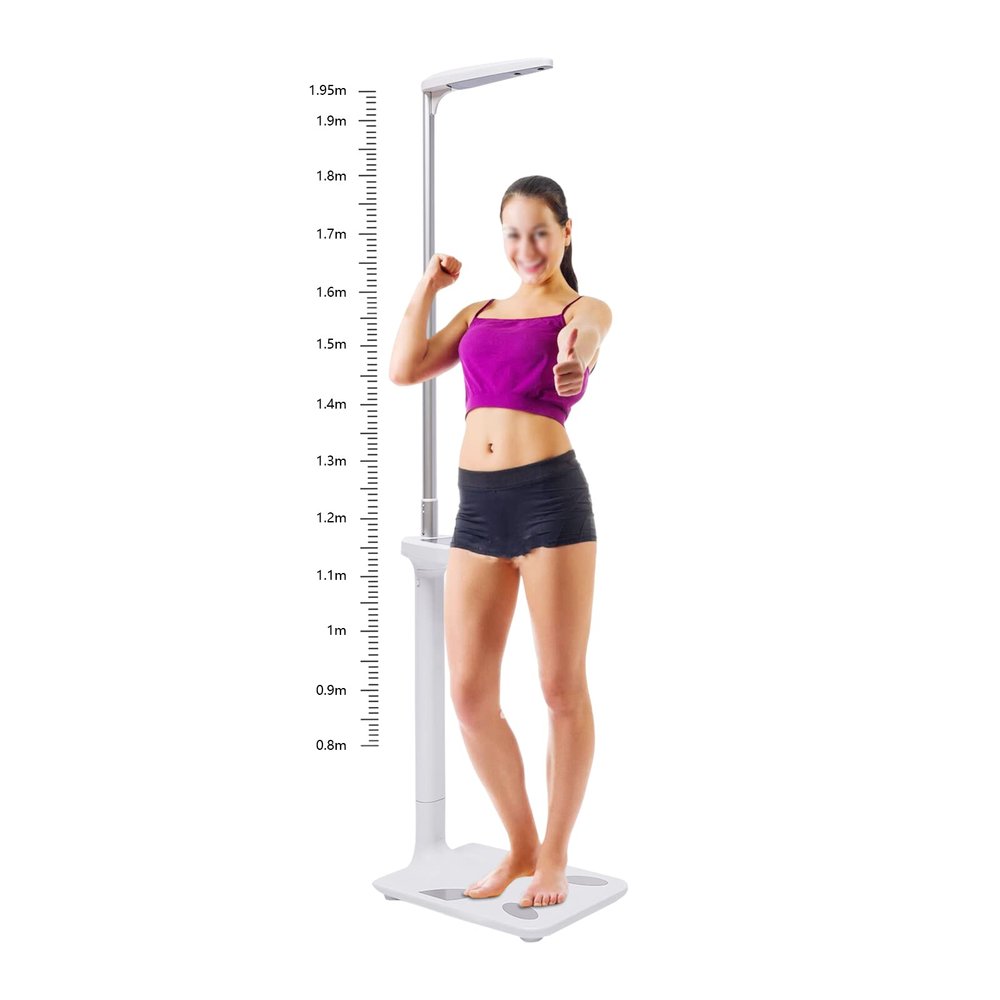 440 lbs 110V Ultrasonic Height, Weight and Fat Analyser, Ultrasonic Height and Weight Scale with LED Display and Voice Guidance for Easy Access to Health Information
