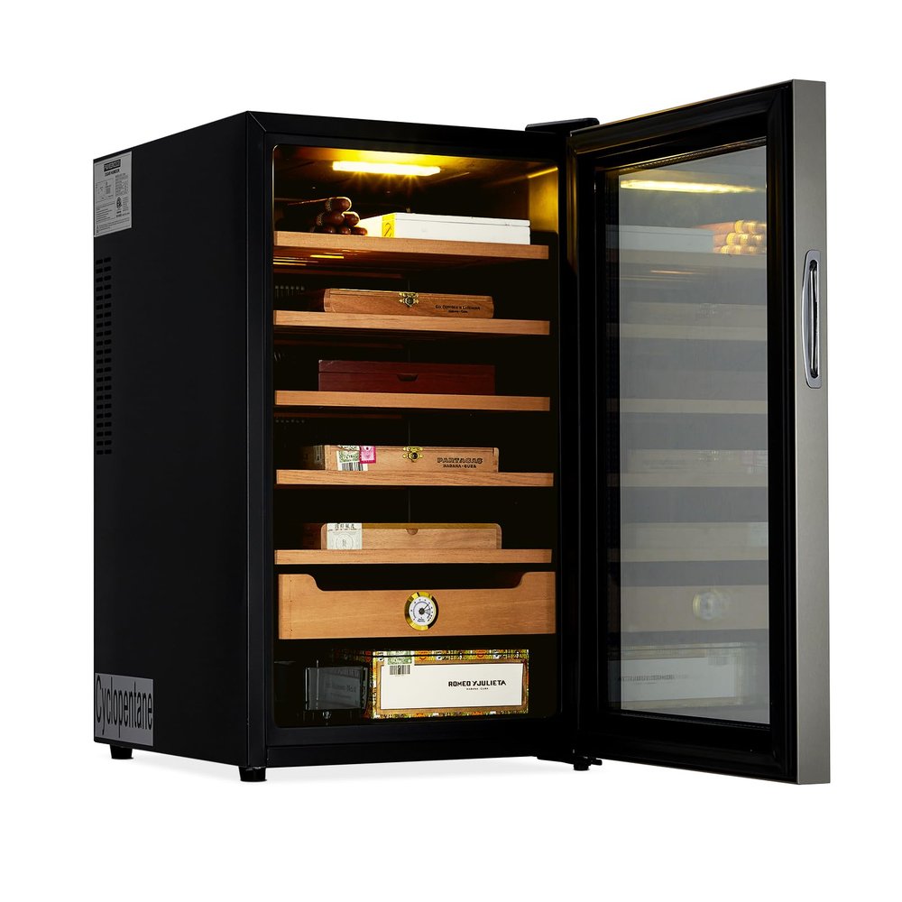 Cigar Humidor Cabinet 500 Count, 3 in 1 70L Electric Humidor with Hygrometer, Humidifier, Cooling Fan & Spanish Cedar Lining, Lights Control System, Desktop Multi Large Drawers, Gift for Cigar Lovers