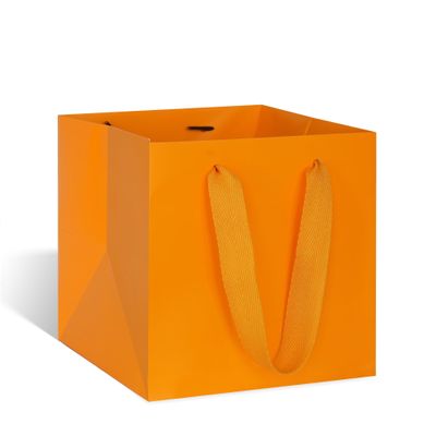 ADIDO EVA Orange Square Gift Bags Small Size Square Bottom Paper Bags with Handles for Party Favor, Shopping Bag (8x8x8 In, 10 CT)