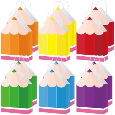 12Pcs Welcome Back to School Pencil Gift Favors Bags First Day of School Candy Boxes with Handle Pencil Goodie Treat Bag for Teacher Appreciation Kindergarten Graduation Birthday Party Supplies