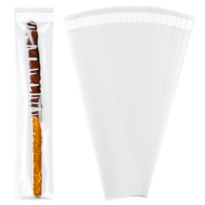 200 Pcs 2"x10" Clear Plastic Self Sealing Bags for Pretzel Rods, Cookies, Candies, Chocolate | Reusable Cellophane Bags for Bakery, Party Favors, Candy Store Supplies