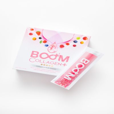 NineLife Basics BOOM COLLAGEN PLUS OVER 30 ANTIOXIDANTS- ANTI-AGING DRINK for BEAUTIFUL SKIN 14 SACHETS in BOX, Pink/White
