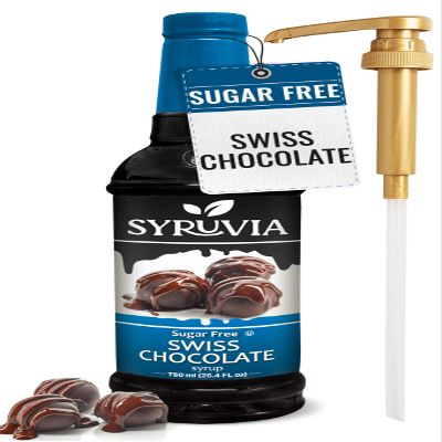 Syruvia Sugar Free Coffee Syrup, Swiss Chocolate Flavored Syrup for Drinks, Lattes, and Desserts  25.4 fl oz, With Pump