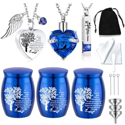 Cremation Urn Necklace for Ashes Set of 6- Small Cremation Urns for Human/Pet Keepsake Sharing Urns Memorial Ashes Holder-A Limb has Fallen from The Family Tree (6Pcs-Blue)
