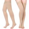 2 Pairs Compression Stockings for Women & Men, Thigh High Length 15-20mmHg Graduated Compression Socks for Nursing Sports Varicose Veins, Dot Top, Open Toe, Beige,3XL view 1