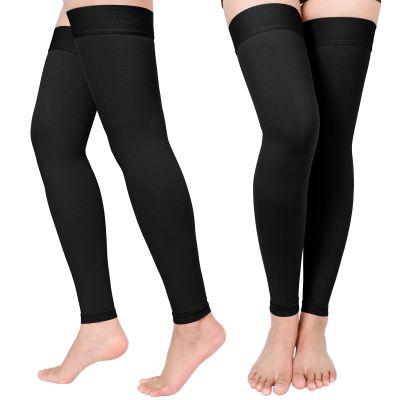 2 Pairs Compression Stockings for Women & Men, Thigh High Length 15-20mmHg Graduated Compression Socks for Nursing Sports Varicose Veins, Dot Top, Footless, Black,M
