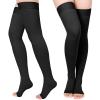 2 Pairs Compression Stockings for Women & Men, Thigh High Length 15-20mmHg Graduated Compression Socks for Nursing Sports Varicose Veins, Dot Top, Open Toe, Black,4XL view 1