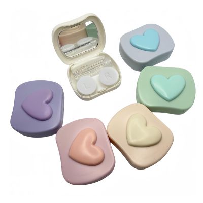 BEDARTIST 6 Pack 3D Heart Design Contact Lens Cases, Candy Color Travel Eye Contacts Case Box Holder, Contact Lenses Tweezers Remover Tool Solution Bottle Kit for Daily Outdoor (Assorted Color)