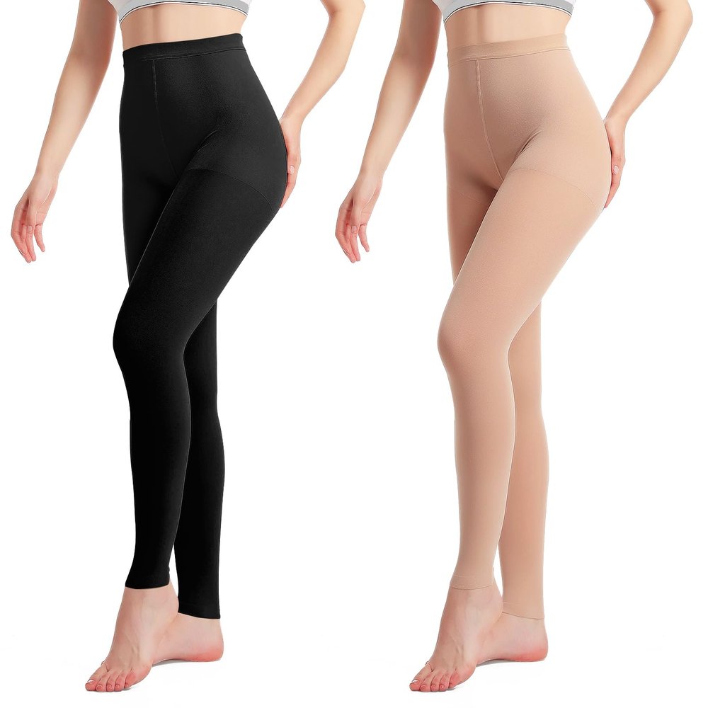2PAIR Footless Medical Compression Pantyhose (Black+Beige, XL)