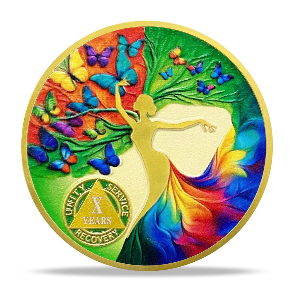 10 Years Sobriety Coin Gift | Dancing Woman Tree AA Chip Medallion with Coin Capsule | Sobriety Gifts for Anniversary Year for Men & Women in Recovery